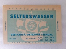 Neu 1x altes DDR Etikett - VEB Hansa-Getränke Stendal - Selterswasser - Brauerei