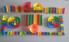 (D49)  Hubelino Kugelbahn Set Konvolut Kugeln Bahn Kurven Geraden