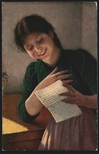 Künstler-AK Claus Bergen: Mädchen liest Liebesbrief 