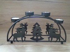 Lichterbogen aus Metall für 4 Teelichter ~ Adventsleuchter Schwibbogen Waldmotiv
