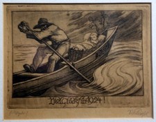 Rudolf Schiestl (1878-1931): Radierung "Viel Glück für 1924". Signiert