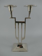 Kerzenleuchter Kerzenständer Silber Art Deco Bauhaus Kandelaber 2 flammig H.29cm