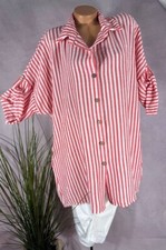 NEU gestreifte crinkle long BLUSE Hemd  Blusenkleid Italy W/ ROT 42 44 46
