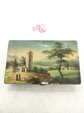 seltene antike Nürnberger Tabaksdose Tabatiere Blech fein bemalter Deckel 1870