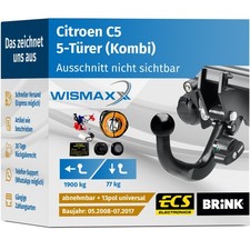ANHÄNGERKUPPLUNG für Citroen C5 Kombi 08-17 abnehmbar BRINK +13pol E-Satz ABE