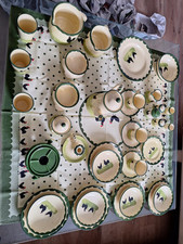 Zeller Keramik mit 5 Teilen Hahn und Henne handgemalt Vintage Anfang  1960er