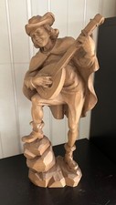 Alt Holz Figur Natur Sammler Deko Stück 50cm Sänger Figur mit Laute Gitarre Deko