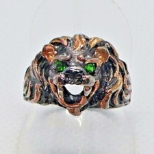 Chromdiopsid Ring LÖWENKOPF 925 Black Rhodium 585 Rotgold vergoldet 18,8 mm 59