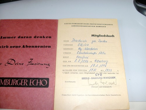 Spd mitgliedsbuch 1949 - spd,