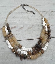  Ethno Boho Halskette, Collier, Perlenkette, mehrreihig, braun Töne, Tigerauge 