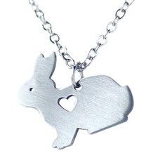 Halskette Kette m. Häschen Anhänger Hase Kaninchen Herz Edelstahl