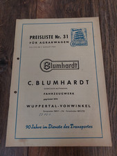 Original Preisliste Blumhardt Agrarwagen von 1960 Kipper u.a. Traktor Schlepper