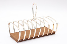 Toastbrothalter Toastständer versilbert Teakholz mit Henkel Halter 60er 70er