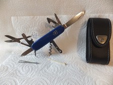 Original Victorinox Taschenmesser Schweizer mit Leder Etui ,Blau