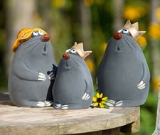 Maulwurf mit Hut / Krone 2er-Set Gartenfigur niedlich (G28522) Gartendeko