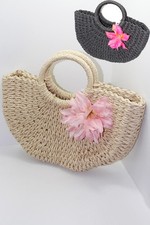 retro pin up Lilien rockabilly Blüten Bastkorb Hawaii Bast Handtasche