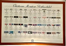 Etiketten gerahmt CHATEAU MOUTON ROTHSCHILD  Rahmen Holz  hinter Glas  !