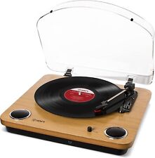 Plattenspieler ION Audio Max LP USB Turntable Lautsprecher Holzdesign Braun 