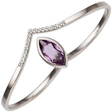 Damenring Zweifingerring 333 Weißgold 8 Karat  Zirkonia Amethyst 14,7 mm breit