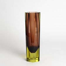 Murano Glas Vase Blockvase Sommerso Poli art mid century Braun Gelb dekorativ
