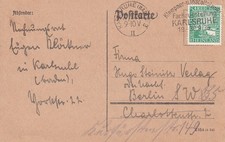 Poka mit selt. Werbestempel Klempner- und Installateut-Fachausstellung Karlsruhe