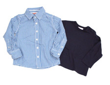 Hema 2Teile Oberhemd Langarm-Hemd Langarmshirt Jungen Gr. 86 blau kariert