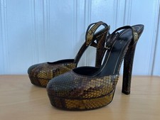 GUCCI Huston Snake Schlange Slingback Mary Jane Plateau Platform Pumps Gelb 40