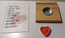 Kerzenhalter/ Kerze/ Herz/ 3 tlg.-Set/ Glas/ Holz/ Deko/ liebevoller Spruch