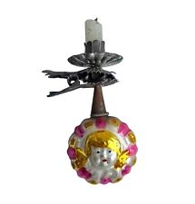 Alter Christbaumschmuck - Kerzenhalter mit Glaskugel Engel  (# 17972)