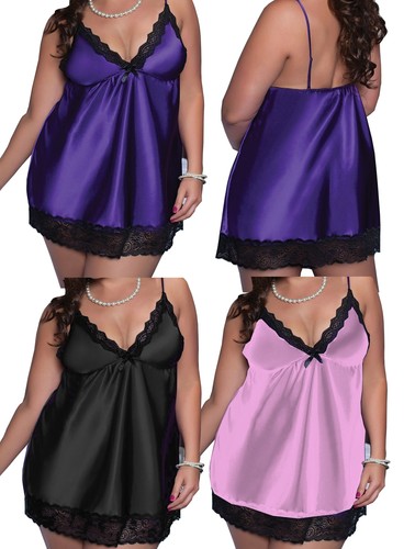 Damen negligee satin spitze - satin,