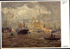 Künstler Ak Mercker, Erich, Hamburg, Hafen mit Dampfern und Schlepper - 10686146