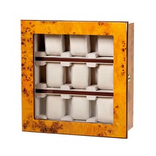 SELVA Vitrine für 9 Uhren, zum Aufstellen oder Aufhängen, Ulmenholz, Echtglas