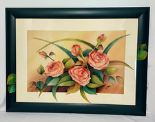 Seltenes Design Glasbild "Rosen" Tiffany Stil mit Rahmen 80,5 x 60,5 cm