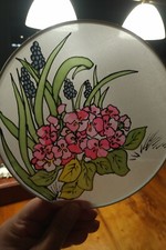 Bild rund Seidenmalerei im Rahmen Gr.22 cm Hand gefertigt Seide in Wollweiß