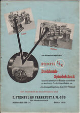 Altes Prospekt Firma D.Stempel Frankfurt für Drehbank-Spindelstock