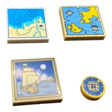 LEGO® 4 bedruckte Fliesen Set "Seefahrer" Bild Schiff Kompass Seekarte Karte