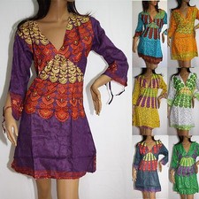 Kleid Tunika Top Langarm Minikleid Indien Goa Hippie Vintage Viskose 38 40 LA