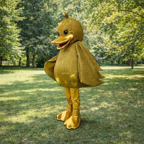 Gold duck mascot costume - gold,