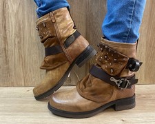 Damen Stiefeletten Gr. 37  Camel Nieten Boots Biker NEU ST94