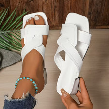 Bequeme Sandalen Pantoletten mit quadratischem Zehenbereich  in weiß ★ Gr. 37