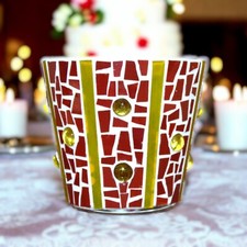 Mosaik Windlicht rot gelb 11