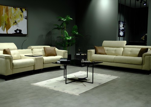 Beige leder sofagarnitur - beige,