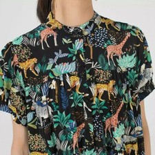 Schwarz Arty Zebra Giraffe Botanisches Design Druck Funky Floaty Midikleid 14 16