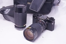 Vintage Olympus analoge Spiegelreflexkamera schwarz OM-2 OM2n & Objektive 35–135 mm & 80–200 mm