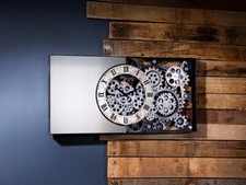 50291 Metall Wanduhr Industrial mit Spiegel 80 x 40 x 5cm