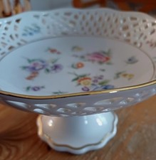 Gebäckschale Burg Lindau, feines Porzellan, Flora und Fauna, Durchbruch, Neuwert