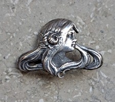 Antique Art Nouveau Silver Brooch Woman’s Profile Jugendstil c.1900