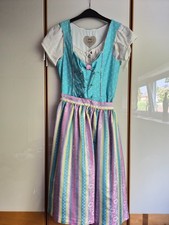 Loden Frey Dirndl, Größe  38, , blau gemustert, seidene Schürze, mit Bluse