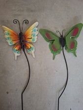 Gartenstecker Garten Stab Deko 2er Set Metall Stecker Tier Schmetterling GH 53cm