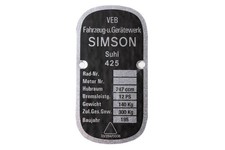 Typenschild für Simson AWO